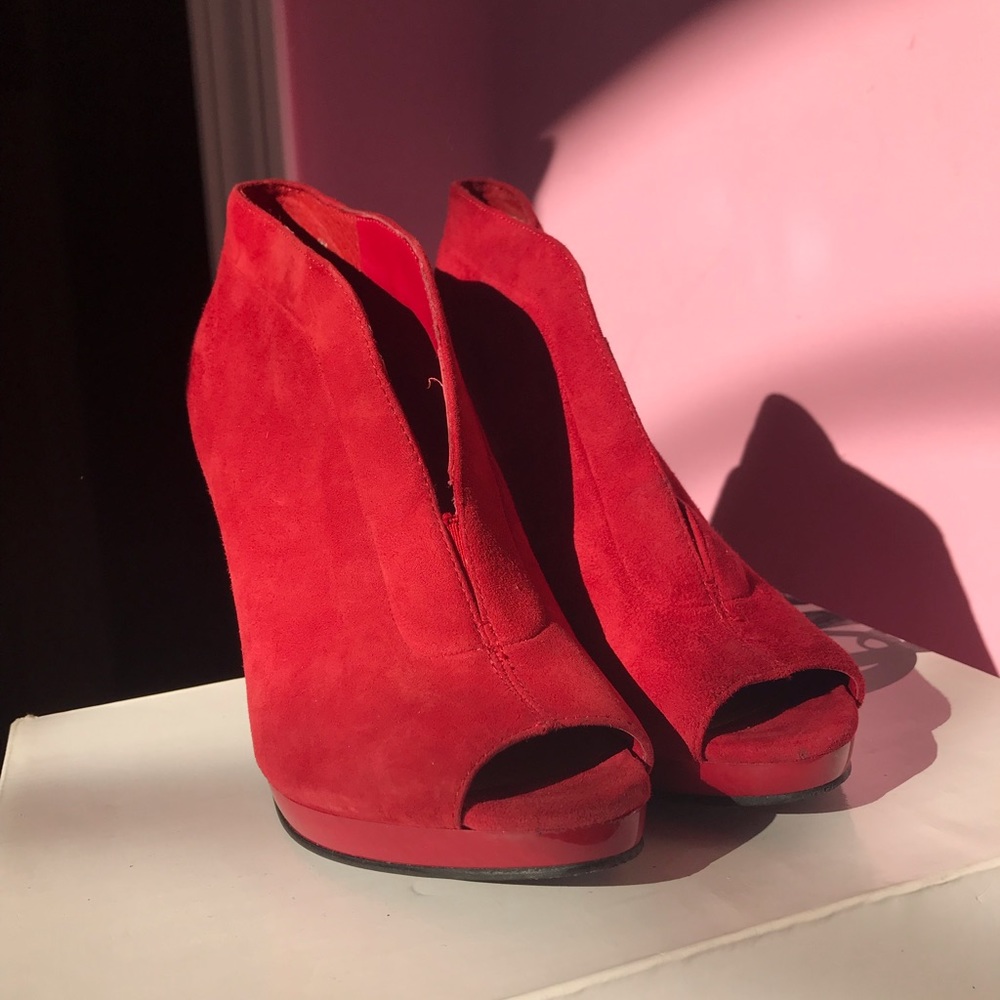 Red suede heels